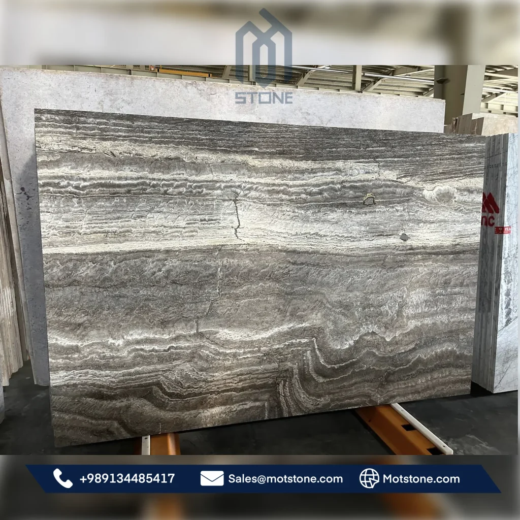 silver travertine slab
