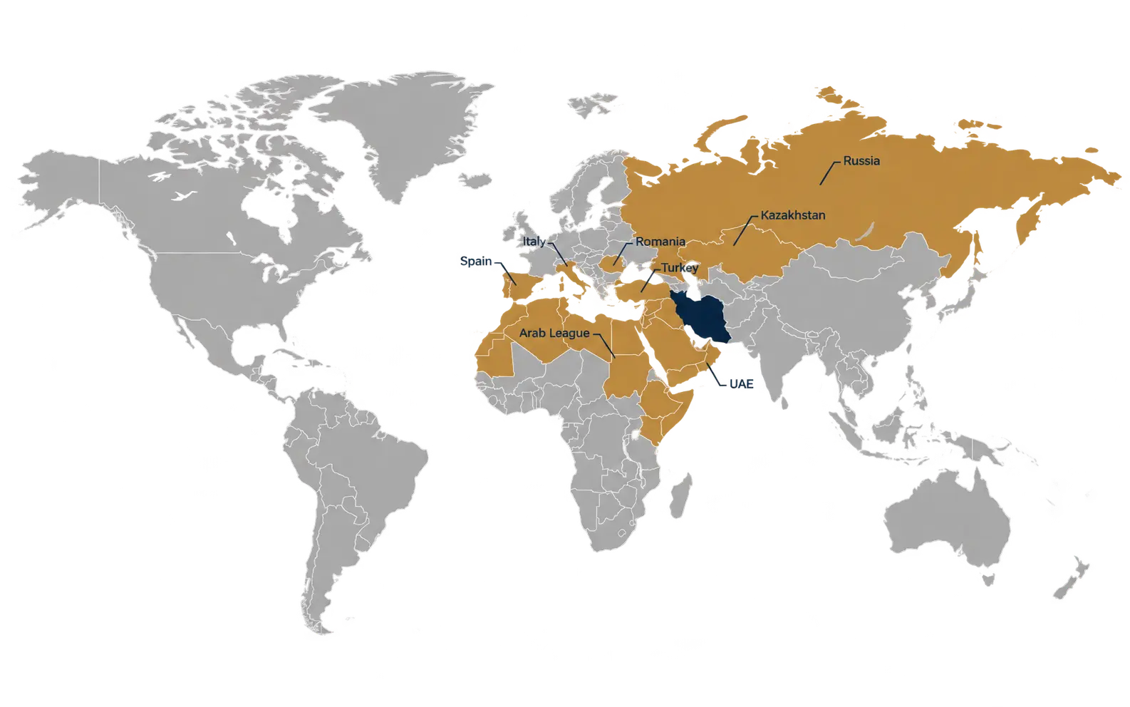 Transparent World Map with Highlighted Regions